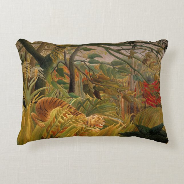 Tiger in a Tropical Storm by Henri Rousseau Decorative Cushion (Front)