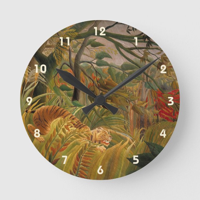 Tiger in a Tropical Storm by Henri Rousseau Round Clock (Front)