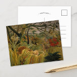 Tiger in a Tropical Storm | Henri Rousseau Postcard<br><div class="desc">Surprise! Tiger in a Tropical Storm (1891) by French post-impressionist artist Henri Rousseau. This oil on canvas piece was the first of the jungle paintings for which the artist is famous. It shows a tiger, illuminated by a flash of lightning, preparing to pounce on its prey in the rain. Rousseau...</div>