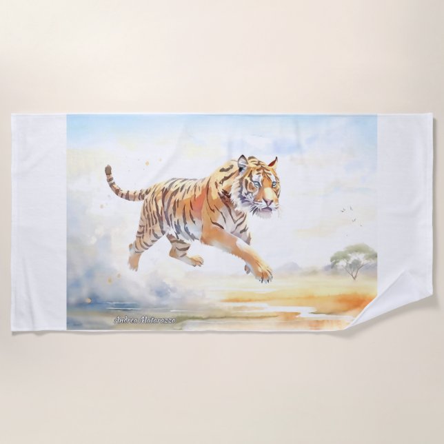 Tiger in Action 3  Beach Towel (Front)