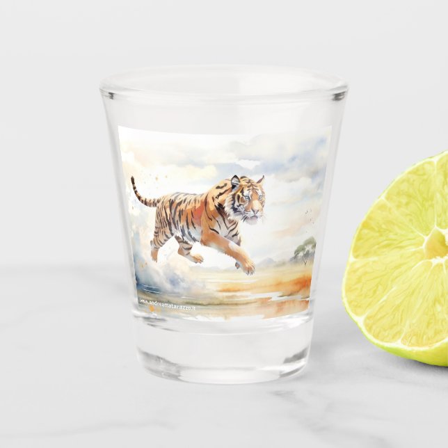Tiger in Action Shot Glass (Front)
