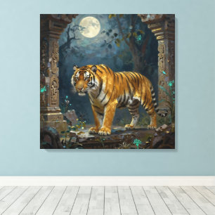 Tiger in Ancient Dunes under the Full Moon Canvas Print