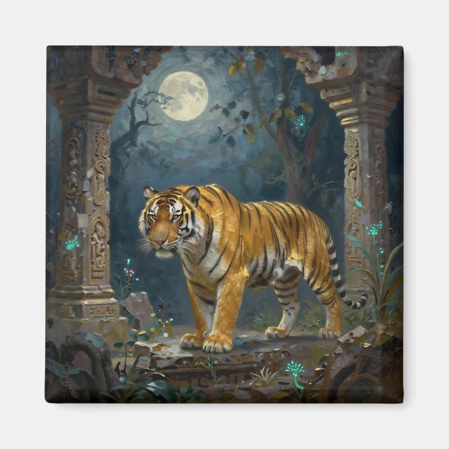 Tiger in Ancient Dunes under the Full Moon Magnet (Front)