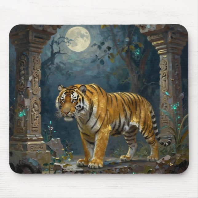 Tiger in Ancient Dunes under the Full Moon Mouse Mat (Front)