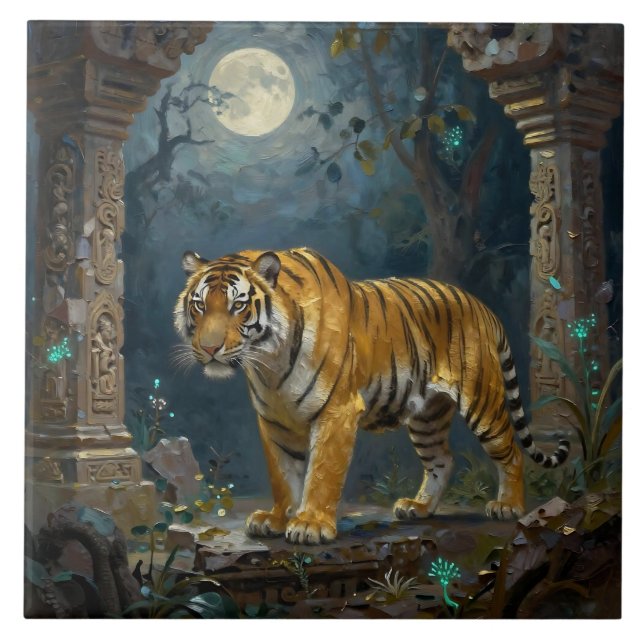Tiger in Ancient Dunes under the Full Moon Tile (Front)