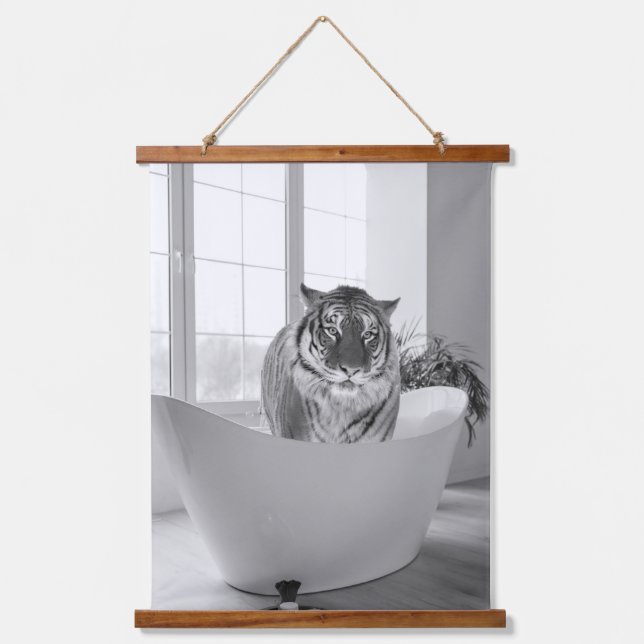 Tiger in Bathtub Bathroom Art Fun Animal Hanging Tapestry (Front)