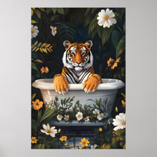Tiger In Bathtub Poster, Funny Animal Poster