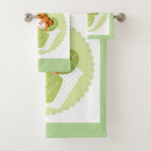 Tiger in bed illustration kids childish print bath towel set