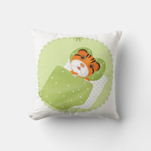 Tiger in bed illustration kids childish print cushion