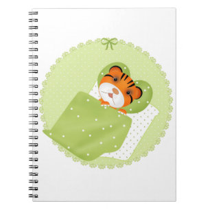 Tiger in bed illustration kids childish print notebook