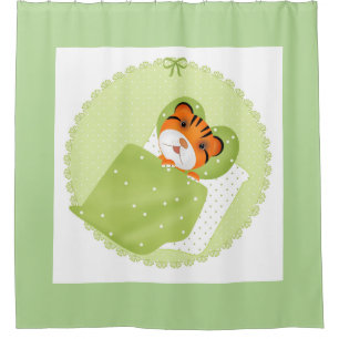 Tiger in bed illustration kids childish print shower curtain