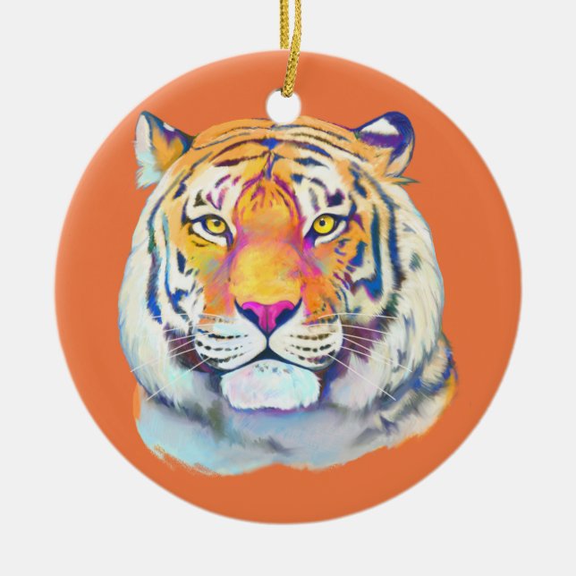 Tiger in Colours Ceramic Tree Decoration (Front)