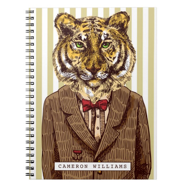 Tiger In Evening Wear | Add Your Name Notebook (Front)