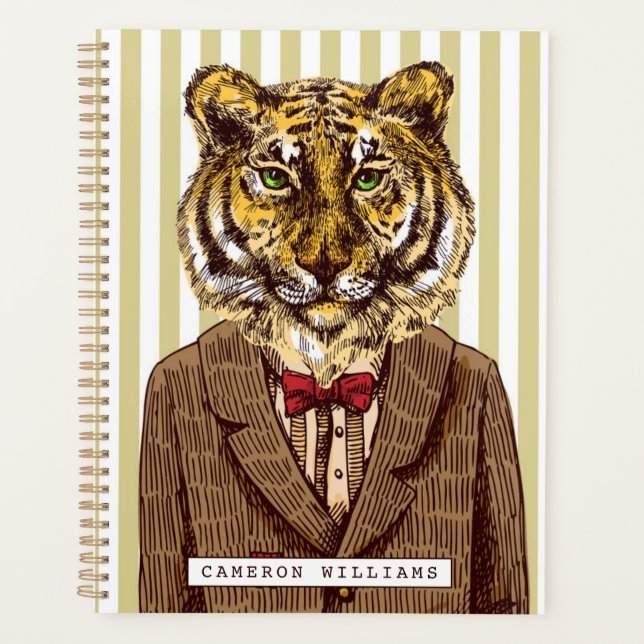 Tiger In Evening Wear | Add Your Name Planner (Front)