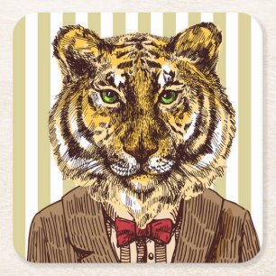 Tiger In Evening Wear Square Paper Coaster
