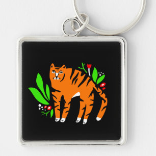 Tiger in flowers key ring