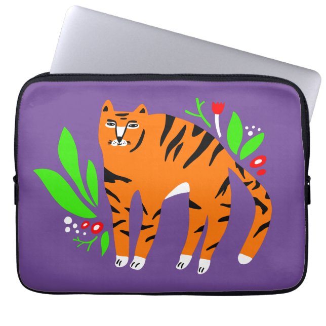 Tiger in flowers laptop sleeve (Front)