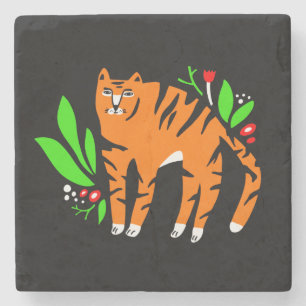 Tiger in flowers stone coaster