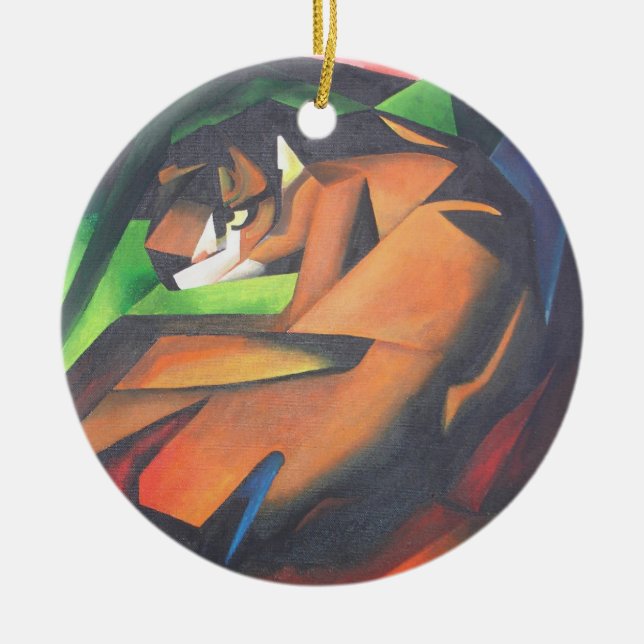 Tiger In Geometric Art Style Franz Marc Ceramic Tree Decoration (Front)