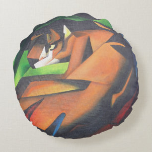 Tiger In Geometric Art Style Franz Marc Round Cushion