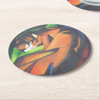 Tiger In Geometric Art Style Franz Marc Round Paper Coaster