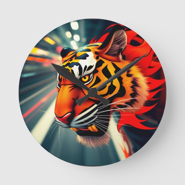 tiger in motion round clock (Front)