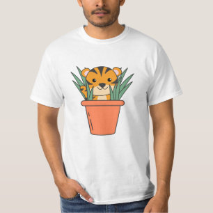 Tiger In Plants Flowerpot Flower Sweet Pat T-Shirt