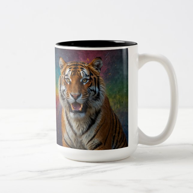 Tiger in Portrait Two-Tone Coffee Mug (Right)
