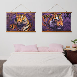 Tiger in purple hanging tapestry