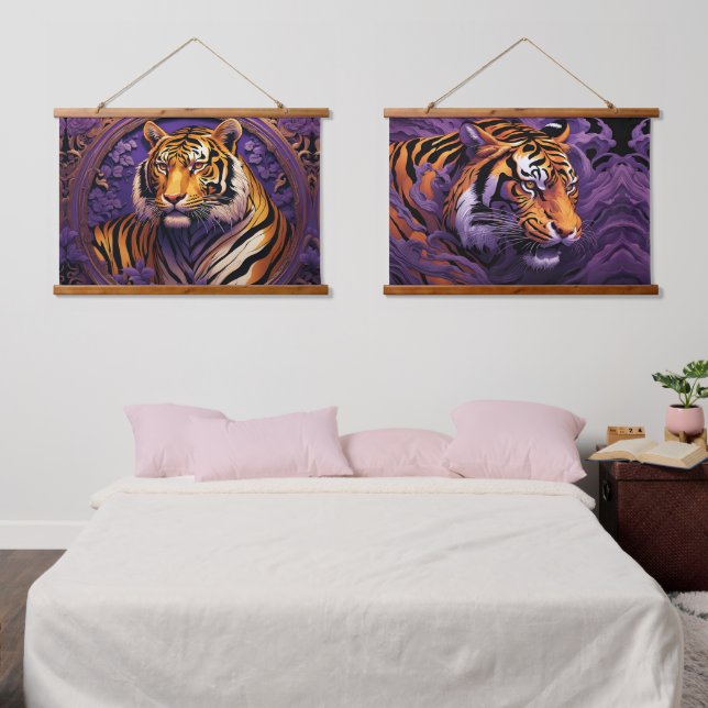 Tiger in purple hanging tapestry (Bedroom)