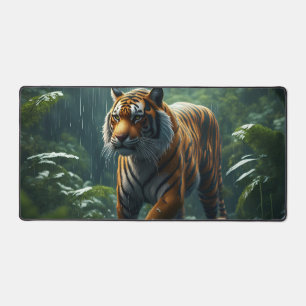 Tiger In Rainy Jungle Desk Mat