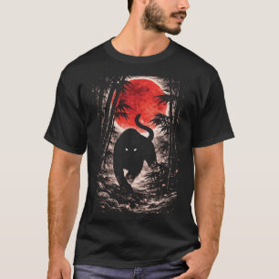 Tiger In Red Moon Forest - Japanese Animal Art T-Shirt
