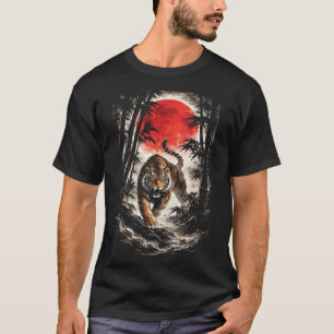 Tiger In Red Moon - Japanese Anime Art T-Shirt