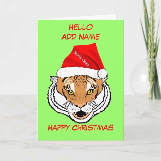Tiger in Santa Hat customize Christmas Card (Front)
