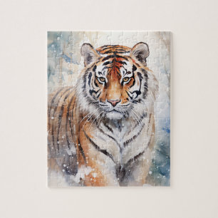 Tiger in Snow Jigsaw #1 Puzzle