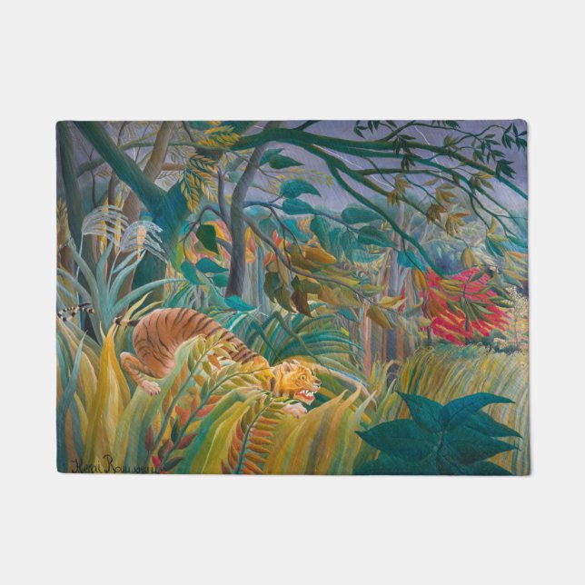 Tiger in Storm Tropical Forest Exotic Jungle Doormat (Front)