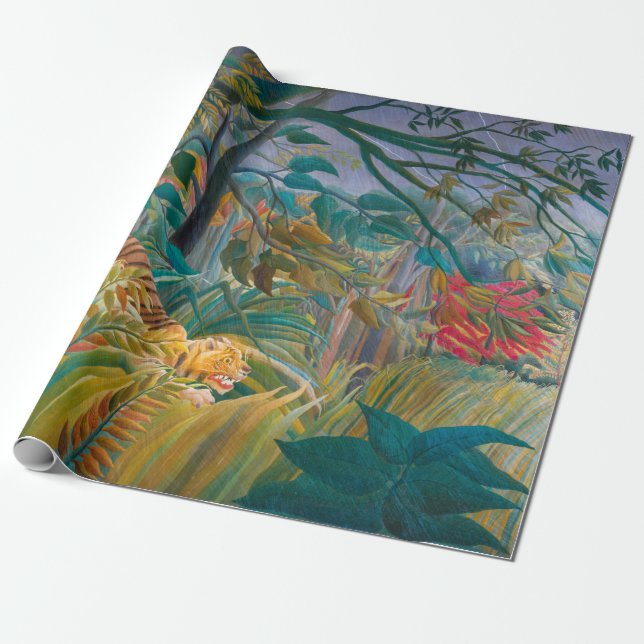 Tiger in Storm Tropical Forest Exotic Jungle Wrapping Paper (Unrolled)
