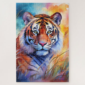 Tiger in the Grass in Watercolor Jigsaw Puzzle