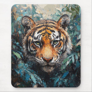 Tiger in the Jungle Portrait Painting Mouse Mat