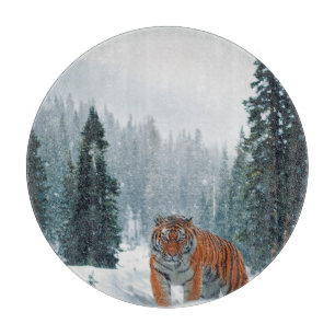 tiger in the snow cutting board