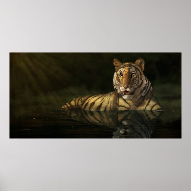 Tiger in the Water digital painting Poster (Front)