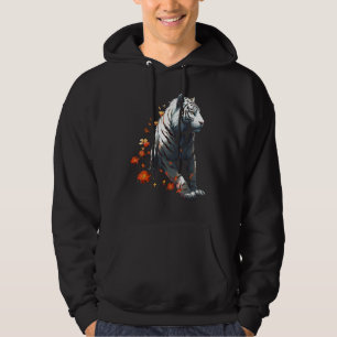 Tiger in White - Flowers Artwork - Animal Art Tige Hoodie