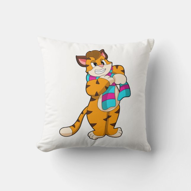 Tiger in Winter with Scarf Cushion (Front)