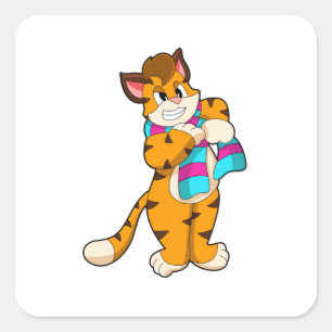 Tiger in Winter with Scarf Square Sticker