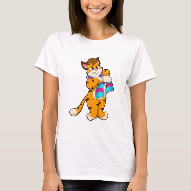 Tiger in Winter with Scarf T-Shirt (Front)