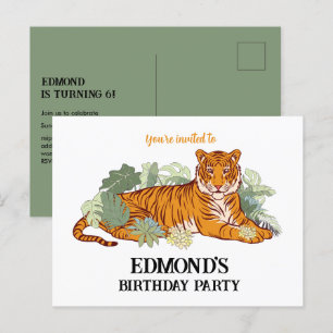 Tiger invitation boy birthday party animal jungle postcard