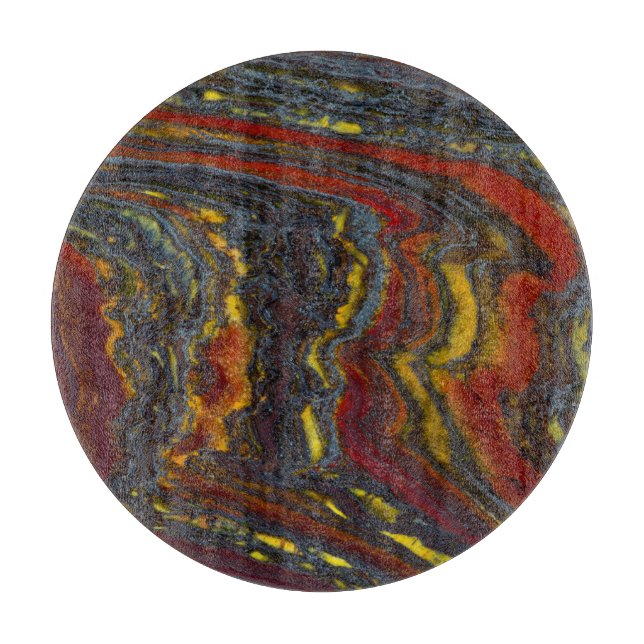 Tiger Iron In Red, Yellow, Blue Cutting Board (Front)