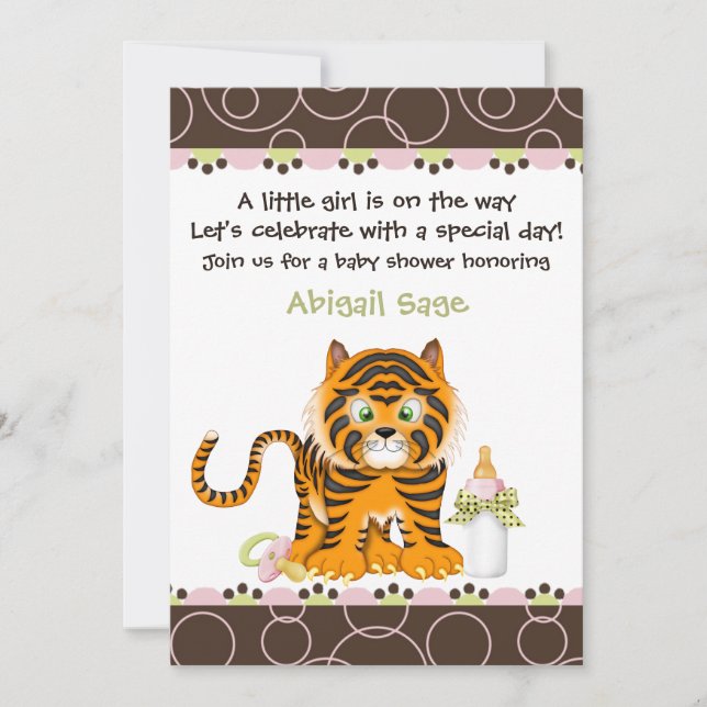 Tiger Jungle Baby Shower Invitation for Girls (Front)