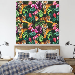 Tiger Jungle Dreams Seamless Surface Pattern Canvas Print