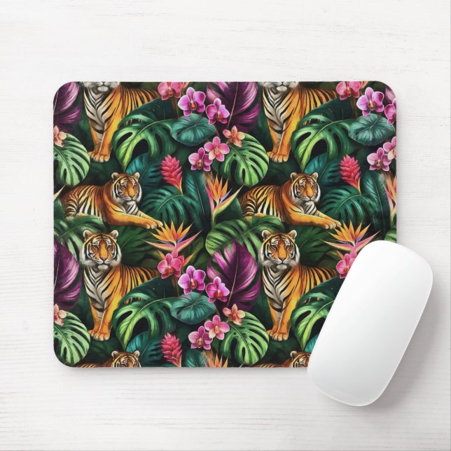 Tiger Jungle Dreams Seamless Surface Pattern Mouse Mat (With Mouse)